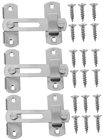 Door Latch Locks, 3 Sets Stainless Steel Flip Lock Temporary Door Stainless Steel Flips Latch Cabinet Door Knobs Door Lock Barn Door Handles Safety Gate Flips Locking Flip Buckle Thicken Clamshell(Si