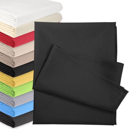 Bettlaken OHNE Gummizug 90 x 200 cm Schwarz (85% Baumwolle 15% Poly) Betttuch Glatte Betttücher Baumwolle Laken Haustuch Leintuch