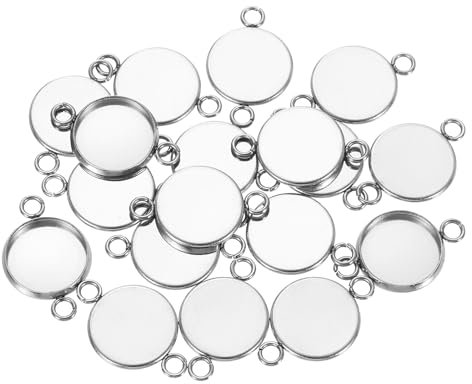 QUARKZMAN Runde Anhänger Blanko Fassung, 20 Stück 12mm Edelstah Cabochons Einstell Blanko Verbinder Basis für DIY Basteln und Herstellen von geprägten Fotos (Silber)