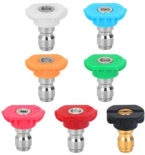 7 Pcs Pressure Washer Spray Nozzle Tips, 1/4 inch Multiple Degrees Connection Pressure Washer Tips for Car Garden Cleaning(Color:Color)
