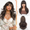 BARSDAR Lange Perücke mit Pony, 50cm Dunkelbraun mix Auburn Layered Perücke mit Bangs für Frauen Natürliches Aussehen Weiche Gewellte Synthetische Perücken Glattes Fringe Tägliche Party Halloween