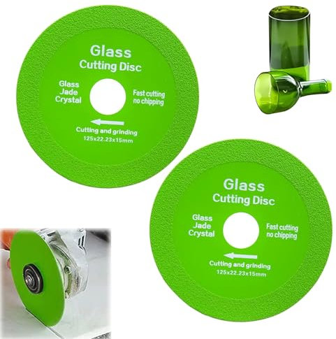 Yuiturt Lot de 2 Disques Diamantés pour Coupe de Verre 125mm, Disque à Tronçonner pour Meuleuse d'Angle, Compatible Verre, Porcelaine, Jade, Granit et Bouteilles (Ø22,23mm, Vert)