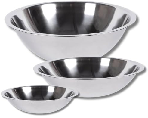 Chef-hub Stainless Steel Round Mixing Bowl Set, 19cm, 24cm, 34cm, 3 Pieces
