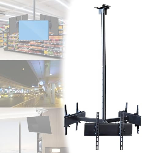 360° drehbare TV-Deckenhalterung mit 1,2–2 m Teleskopbereich für 32–75 Zoll Flachbildfernseher, Auf-/Ab-Winkeleinstellung ±15°, TV-Halterung zum Aufhängen von 3 Bildschirmen