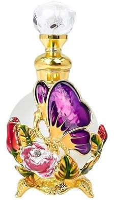 Crystal Perfume Bottles,25ml Retro Perfume Glass Bottle,Antique Butterfly Perfume Bottle,Essential Oil Bottle,Oil Dispenser Bottle(Purple)