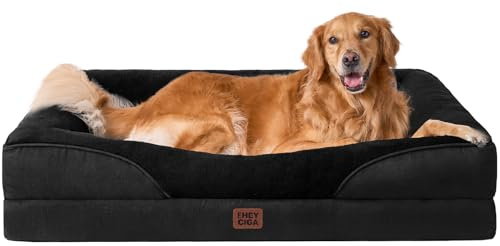 EHEYCIGA Orthopädisches Hundebett mit 4 Rändern, 106.5x76cm, Schwarz | Memory Foam, Waschbarer Bezug, Wasserdichte Beschichtung, Rutschfester Boden, Reversibles Design, Dauerhafter Reißverschluss