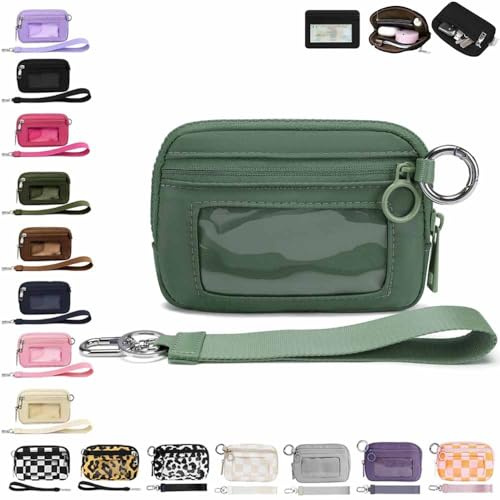 Generisch The Iris' Wallet 2nd Gen, The Iris Pouch Wristlet, Zip Card Case with ID Window/Hand Strap, for Travel Credit Card Holder (Green-A)
