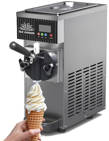 Soft Serve - Máquina de helado - Máquina de encimera con preenfriamiento, limpieza automática, panel LCD, rendimiento de 4-5 kg/h, sabor único