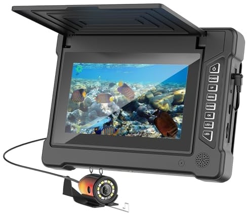 ESANHAO Underwater Fishing Camera 7 IPS Monitor with Sun Visor, 1200TVL HD Fishing Camera Wide Angle, 6 White LEDs & 6 Infrared Lamps, IP68 Waterproof Fish Finder for Ice/Sea/Lake Fishing