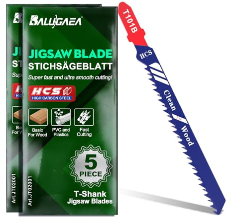 BALUGAEA Stichsägeblätter Holz 10 Stück T101B T-Schaft Stichsägeblatt Set | HCS Stichsägeblatt für MDF, Hartholz, Weichholz, Spanplatten, Laminat, Kunststoff und PVC mit sauberer Schnittqualität.