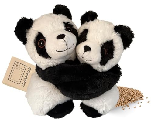 Habibi Premium Wärmekissen/Stofftier f. Kinder+Erwachsene – 2040 Hugys Panda Mama + Kind Kuschelfreunde 2er Set, herausnehmbare Hirsefüllung, zum Erwärmen i.d. Mikrowelle/Backofen