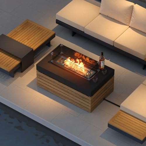 Homary Brasero Exterieur Table de Feu sans Fumée avec Garde-Vent en Verre – Cheminée de Table Propane 50000 BTU, Résistant aux Intempéries pour Patio/Déck, 100 x 60 x 43 cm