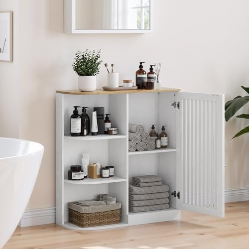 Kelodan Eckschrank 60x60 cm, moderner Eckbadezimmerschrank mit offenen Lagerschränken, Gittertüren und verstellbaren Regalen, geeignet für Badezimmer, Küche, Wohnzimmer, Abstellraum, Ecke
