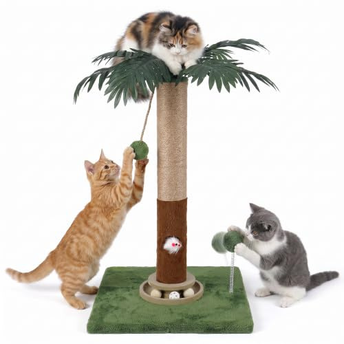 Fantasreen 70cm Cat Scratching Post with Toy Mouse & Track Ball, Green