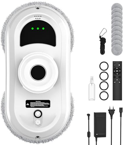 SWBSLL Fensterputzroboter 5600Pa, Automatischer Fensterreiniger Roboter | Intelligente Navigation, 3 Reinigungsmodi, UPS-Absturzsicherung, mit Fernbedienung und 10 Tüchern, für große Fenster