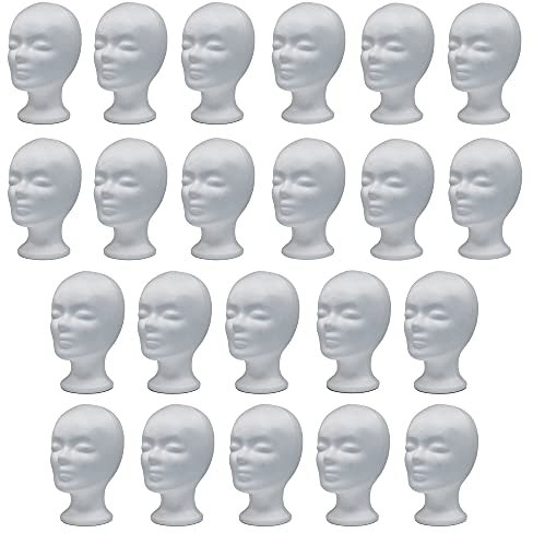 DBLV Styroporkopf Set - 22x Perückenkopf als Halterung für Mützen, Hüte & Perücken - Perückenhalter - Hut-Ständer - Puppenkopf aus Styropor - 22er-Set