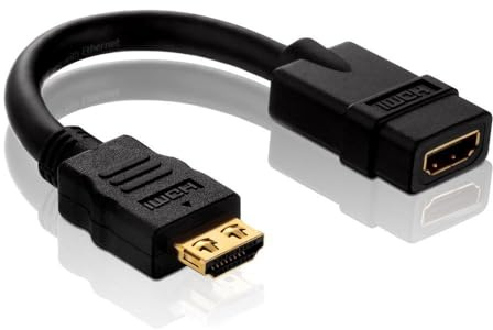 PureInstall PI030 High Speed HDMI/HDMI Pigtail + Portsaver Adapter (HDMI A Buchse auf HDMI A Buchse), Zertifiziert, 0,1m