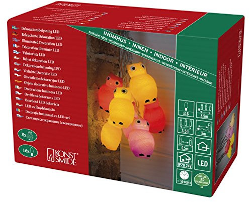 Konstsmide LED Dekolichterkette, bunte Eulen, 16 warm weiße Dioden, 24V Innentrafo, transparentes Kabel - 1477-503