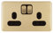 Schneider Electric Lisse Screwless Deco - Switched Double Power Socket Double Pole, 13 A, GGBL3020DBSB, Satin Brass with Black Insert