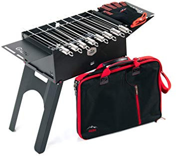 Gizzo Grill Barbecue Griglia a Carbone Professionale per 4-6 Persone, Utensile BBQ Grill Barbecue Carbone Pieghevole per Picnic con Gli Amici, Riunione di Famiglia in Balcone e Giardino + 8x Spiedini