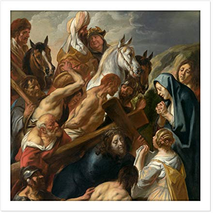 Artery8 Jordaens Carrying Of The Cross Square Wooden Framed Wall Art Print Picture 16X16 Inch Kreuz Holz Wand Bild