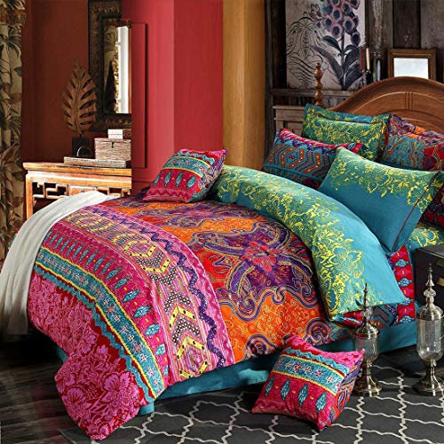 Omela Bettwäsche Boho 220x240 3 Teilig Exotisch Indisch Design Bohemian Bettbezug mit Reißverschluss Hohe Qualität Mikrofaser Deckenbezug und Kissenbezüge 80x80 cm