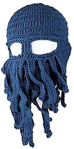 Octopus Beanie Mütze Beanie Tintenfisch Bartmütze Gestrickte Bartmützen für Männer Winter Warm Skifahren Gr. Einheitsgröße, dunkelblau