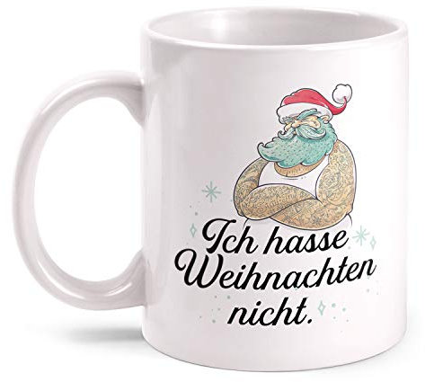 Fashionalarm Tasse Ich Hasse Weihnachten beidseitig Bedruckt mit lustigem Spruch & Motiv | Geschenk-Idee für Kollegin Büro Weihnachtsmuffel, Weiß 330 ml