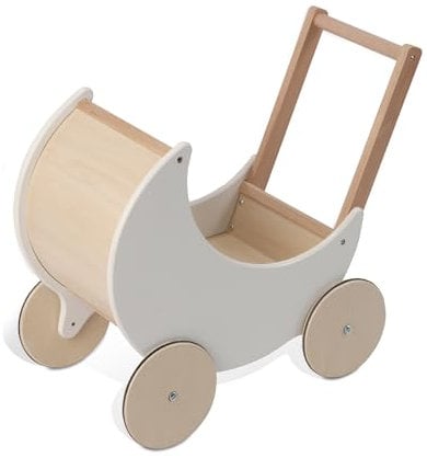 wuuhoo® Lauflernwagen Lou aus Holz - Puppenwagen als Lauflernhilfe in weiß mit gummierten Rädern und Stütze, Holz-Kinderspielzeug - Lernlaufwagen für Kinder ab 12 Monaten