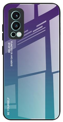 DEDUX Hülle für OnePlus Nord 2 5G Handyhülle, Hülle Farbverlauf Glas und TPU Schutzhülle Case Cover für OnePlus Nord 2 5G (Violett/Grün)