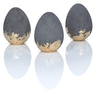 Ostereier Set 3tlg. aus Beton (Blattgold-Imitat, dunkelgrauer Beton)