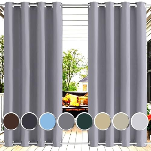 Ufamiluk vorhänge Outdoor Windschutz wetterfest mit ösen Oben und unten wasserdicht wasserdichte Outdoor vorhänge für Balkon die terrasse gartenlauben 230x200cm (BxH 1 Stück) Grau