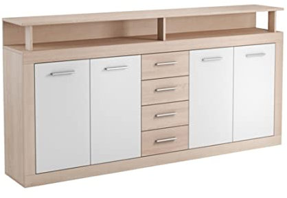 Home Heavenly® - Mueble aparador de salón-Comedor Luana, 4 Puertas 4 cajones. 190x95,4x31,9 cm. (Roble-Blanco)