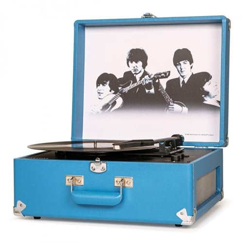 Crosley The Beatles Anthology - Giradischi portatile Bluetooth, lettore in vinile a 3 velocità, giradischi per la casa per dischi in vinile, altoparlanti stereo integrati, ricevitore Bluetooth, AUX,
