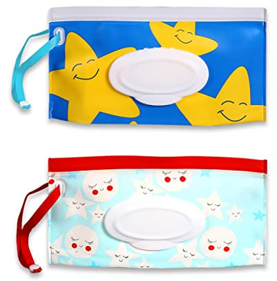 2 Stück Baby-Feuchttücher Tasche, tragbare Flip-Top Feuchttücher Paket Beutel für Reisen (Farbe B)