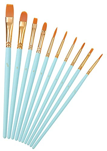 Aniyoo Paint Brushes Set 10 PCS Nylon Hair Paint Brushes for Acrylic Oil Watercolor Gouache Painting Face Paint Brushes for Children and Adults