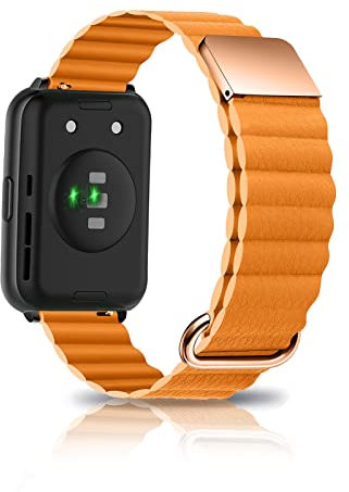 Leder Armband Kompatibel mit Huawei Watch Fit 2 Armband Ersatz Magnetische Für Herren Damen Classic Active Uhrenarmband Für Huawei Watch Fit 2 (Orange)