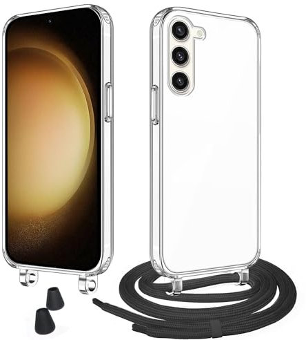 WenBaby Handykette mit Band für Samsung Galaxy S23 Plus Schutzhülle Necklace Hülle mit Band Handyhülle für zum Umhängen Transparent Case mit Schnur,Schwarz