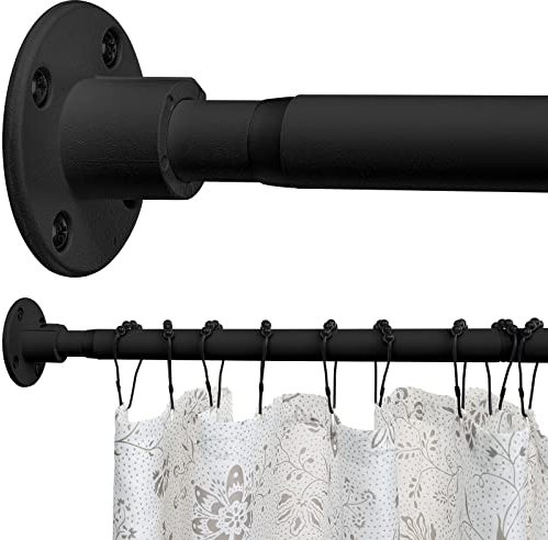 Schwarze Duschvorhangstange – verstellbare mattierte Duschvorhangstangen 74 cm - 239 cm, robuste Duschstangen für Badezimmer, Schrank, Fenster, Tür, Schlafzimmer, Balkon, Terrasse und Waschküche