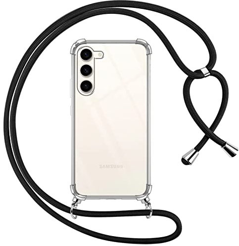 Pnakqil Collier Coque pour Samsung Galaxy S23+ avec Cordon, Réglable Lanyard Housse Transparente Silicone Anti-Chute Etui pour Samsung S23+ 6.6 Pouces, Ètuis à Bandoulière, Noir
