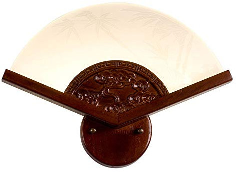 Lámpara de pared con ventilador chino moderno, lámpara de pared tallada en madera, fuente de luz LED tricolor, 17 W, 111-, lámpara de pared para sala de estar, lámpara de pared para dormitorio de