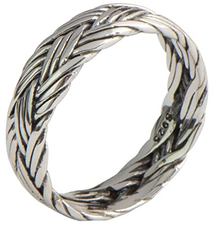 Mesnt 925 Silber Ringe Vintage, 925 Sterling Silber Vintage Geflecht Ring für Herren FrauenSilber, Größe 54 (17.2)
