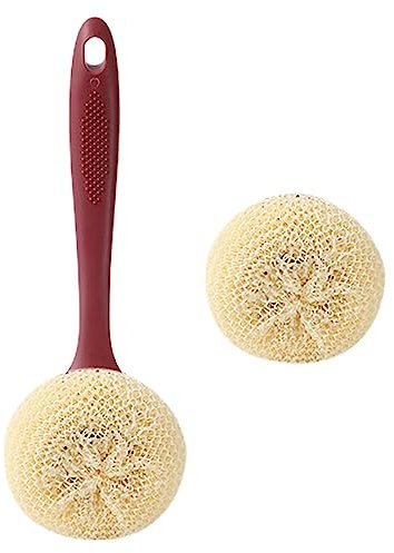 Lecerrot Spazzola per Piatti con Manico | Spazzola per la Pulizia della casa AntiGraffio con Sfera in Fibra da 2 Pezzi - Spazzola a Sfera per pentole, Spazzola in Fibra Staccabile per Tutti i Tipi