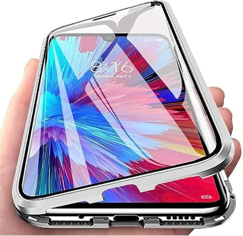 OUBELI Hülle für Huawei P30 Pro, Magnetische Adsorption Handyhülle 360 Grad Beidseitig Schutz transparent Handyhülle, Vorne hinten Gehärtetes Glas Schutzhülle Metallrahmen Case, silbrig