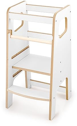 Obubu - Montessori Lernturm ab 1 Jahr Klappbar - Hochstuhl Baby - Learning Tower - Tritthocker mit 2 Stufen & verstellbaren Fachböden - Tritthocker Kinder - Küchenhelfer - Hochstuhl Kinder - Weiß