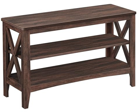 VASAGLE, Entryway Storage Bench, 2-Tier Shoe Rack, 11.8 x 31.5 x 18.9 Inches, Holds up to 300 lb, Farmhouse Style, for Living Room, Bedroom, Maroon Brown ULSB053K51
