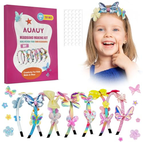 AUAUY 6PCS DIY Haarband, Blumen Haarreifen Bastelset für Mädchen 5-12 Jahre, Kreatives Geburtstagsgeschenk Spielzeug, Mode Haar-Accessoires-Making Kit, Einschulung Mitgebsel