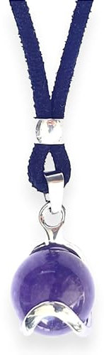 ASTER ALHELÍ - Colgante Mujer Péndulo Piedras Energéticas Naturales Hombre Mujer - Zamak bañado en Plata - Collar Mujer Esfera Amuleto de Protección - Regalo Original (Amatista)