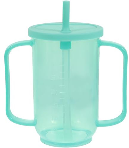 Gatuida Adult Drinking Cup for Elderly, 350ml Non-Spill Cups, Two Handled Mug, Water Cup with Straw and Lid, Portable Plastic Straw Cup for Adult Beaker, Disabled, Hospital, Convalescent Care