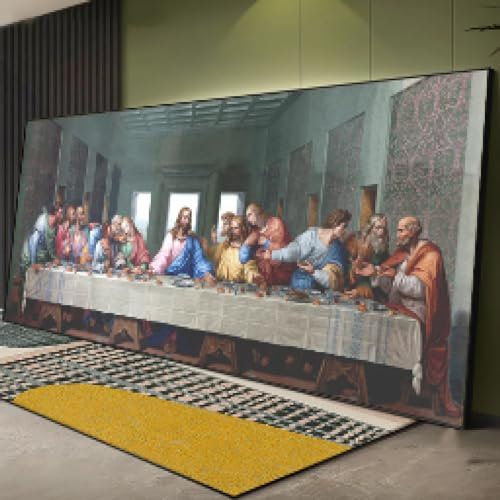 HOLEILUCK Gemälde „Letztes Abendmahl“, Wandkunst, Leinwanddrucke, christliches Dekor von Da Vinci, extra große Bilder für Wohnzimmerdekoration, 90 x 170 cm, mit schwarzem Rahmen